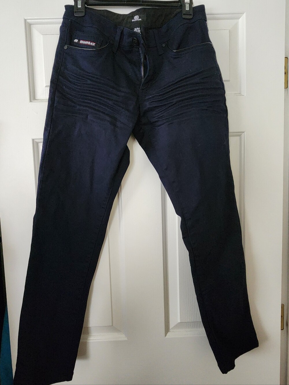 Men's Dark Blue Stretch Moto Jeans - Slim Fit